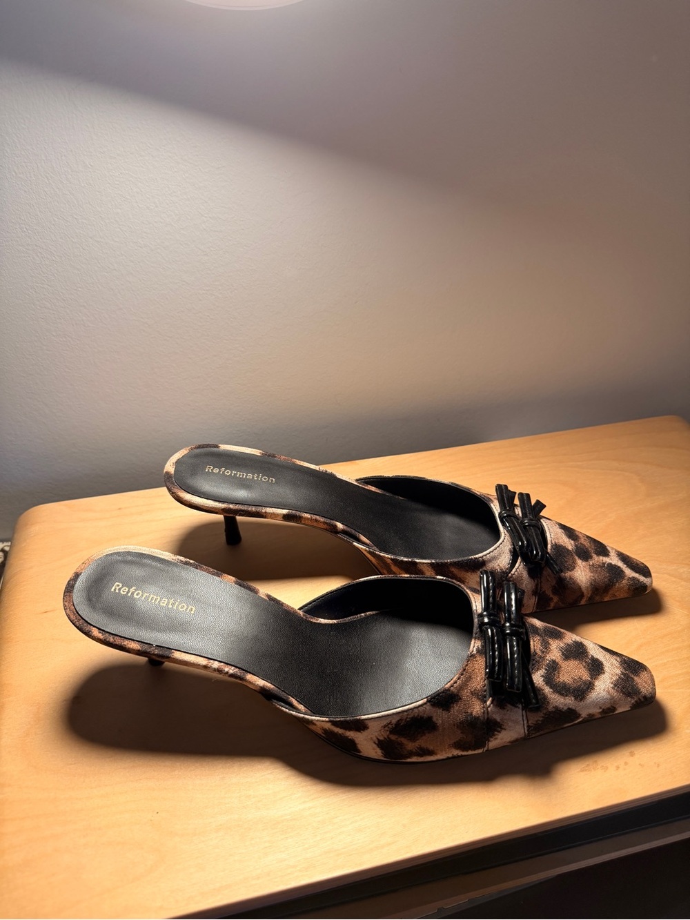 Reformation Leopard Print Kitten Heel Mule